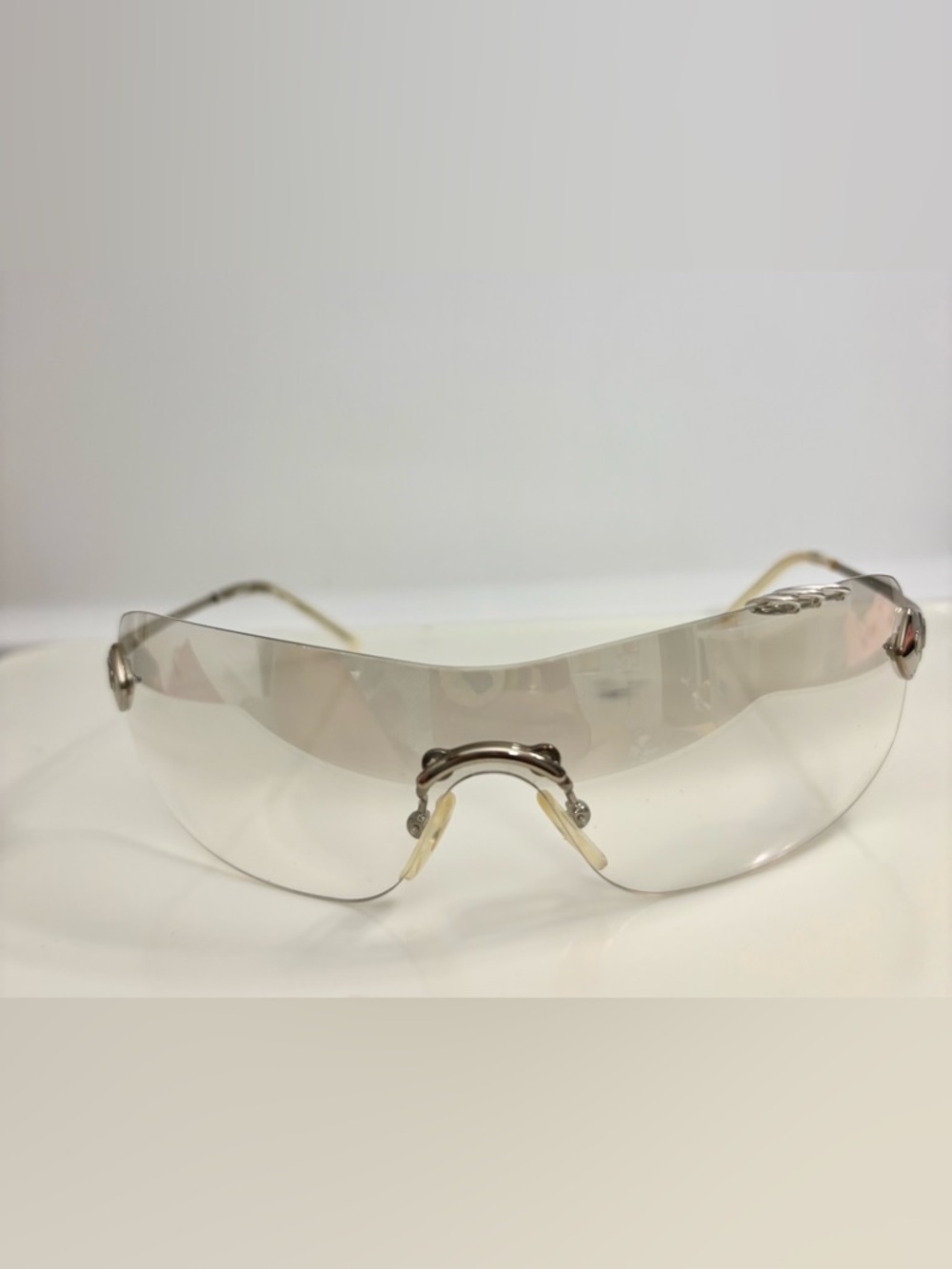 VINTAGE RARE CHRISTIAN DIOR Rimless Shield Sunglasses in Grey Gradient Tint